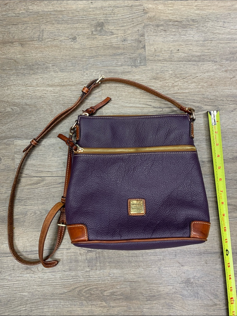 Dooney & Bourke Purple Leather Crossbody with Brown Trim